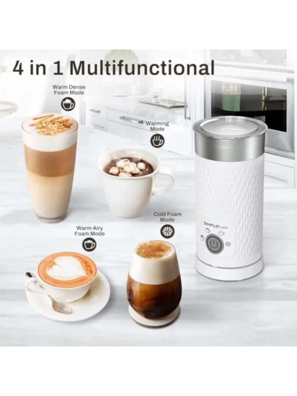 4-in-1 Electric Milk Frother & Steamer - Automatic Foam Maker for Coffee